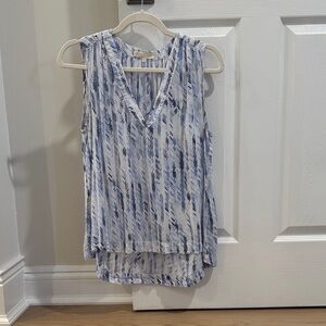 Side Stitch Blue and White Patterned Sleeveless Blouse